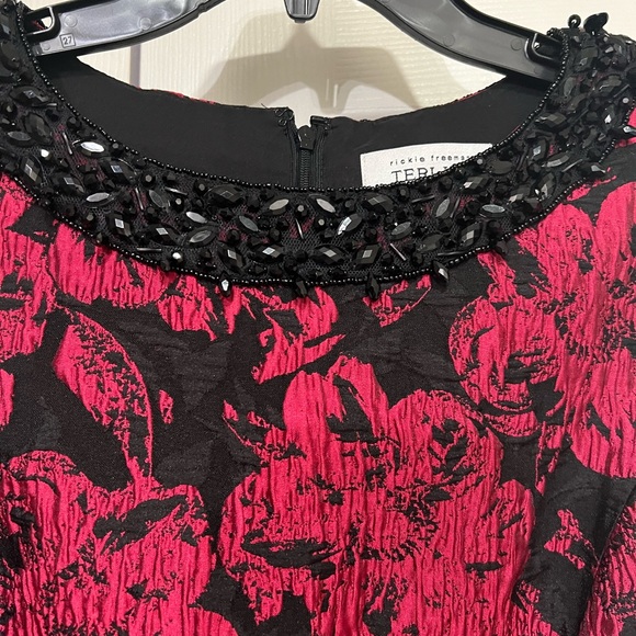 NWT TERI JON FUSCIA PINK/BLACK JACQUARD SHIFT COCKTAIL DRESS SIZE 14 - Picture 5 of 13